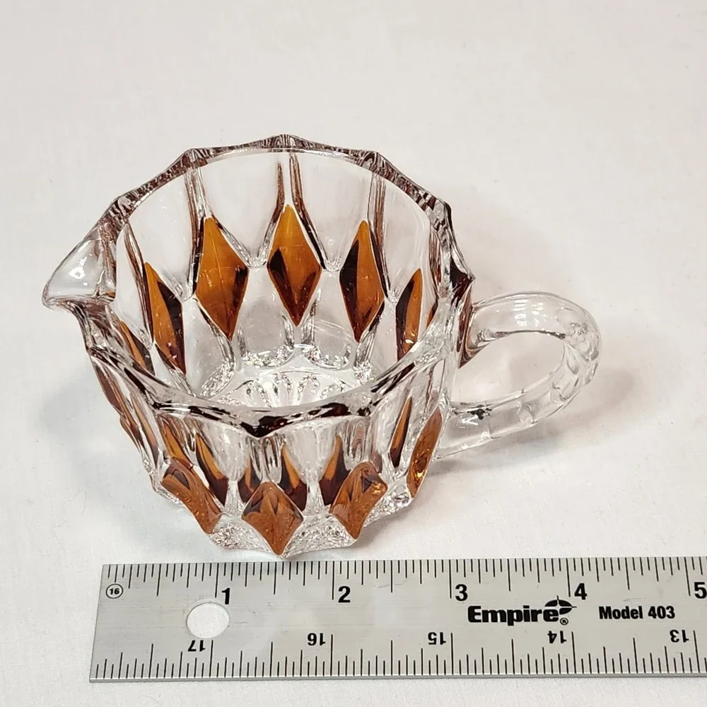 French‎ Cut Crystal Amber Diamonds Creamer Vintage